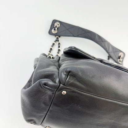 Chanel Quilted CC Logo Gathered Chain Shoulder Bag Leather Black Silver Seal — view 7
