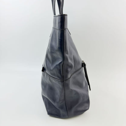 Miu Miu Logo Front Zipper Pocket Tote Shoulder Bag Leather Navy Vintage — view 3