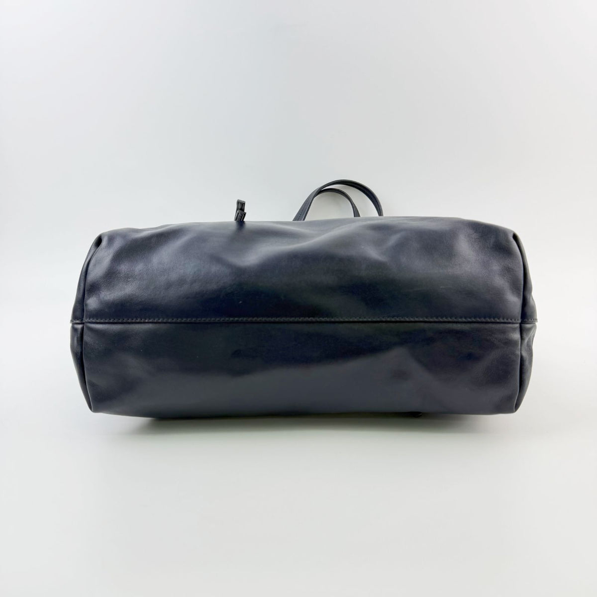 Miu Miu Logo Front Zipper Pocket Tote Shoulder Bag Leather Navy Vintage — view 5