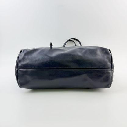 Miu Miu Logo Front Zipper Pocket Tote Shoulder Bag Leather Navy Vintage — view 5