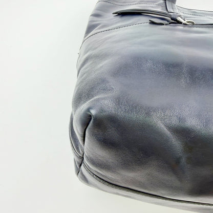 Miu Miu Logo Front Zipper Pocket Tote Shoulder Bag Leather Navy Vintage — view 8