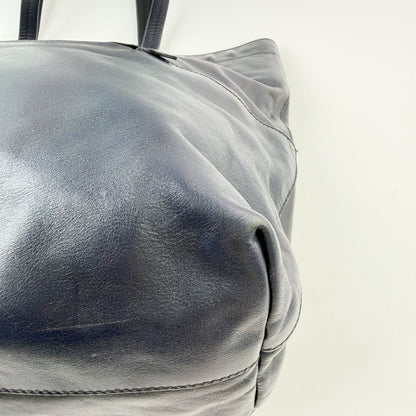 Miu Miu Logo Front Zipper Pocket Tote Shoulder Bag Leather Navy Vintage — view 7