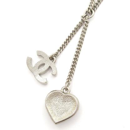 Chanel Necklace CC Logo Silver Clear White Rhinestone Pearl Heart — view 3