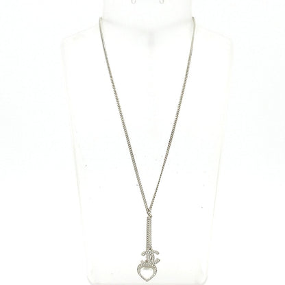 Chanel Necklace CC Logo Silver Clear White Rhinestone Pearl Heart — view 2