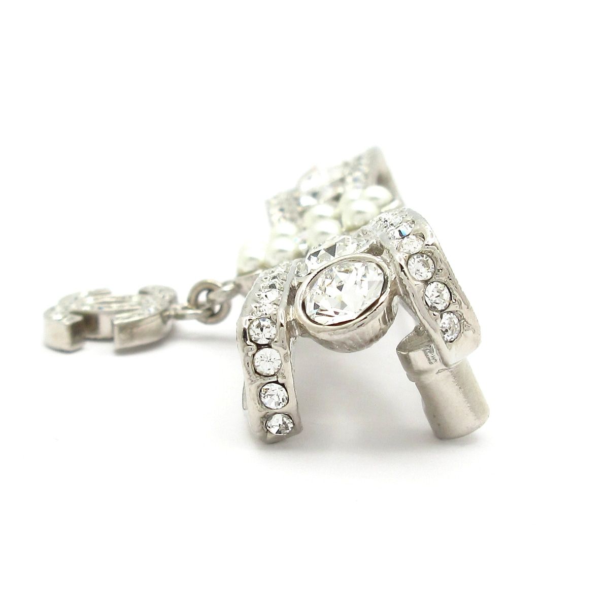 Chanel Brooch CC Logo Silver Clear White Rhinestone Pearl — view 5