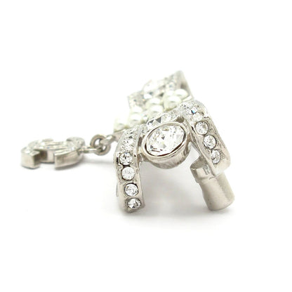 Chanel Brooch CC Logo Silver Clear White Rhinestone Pearl — view 5