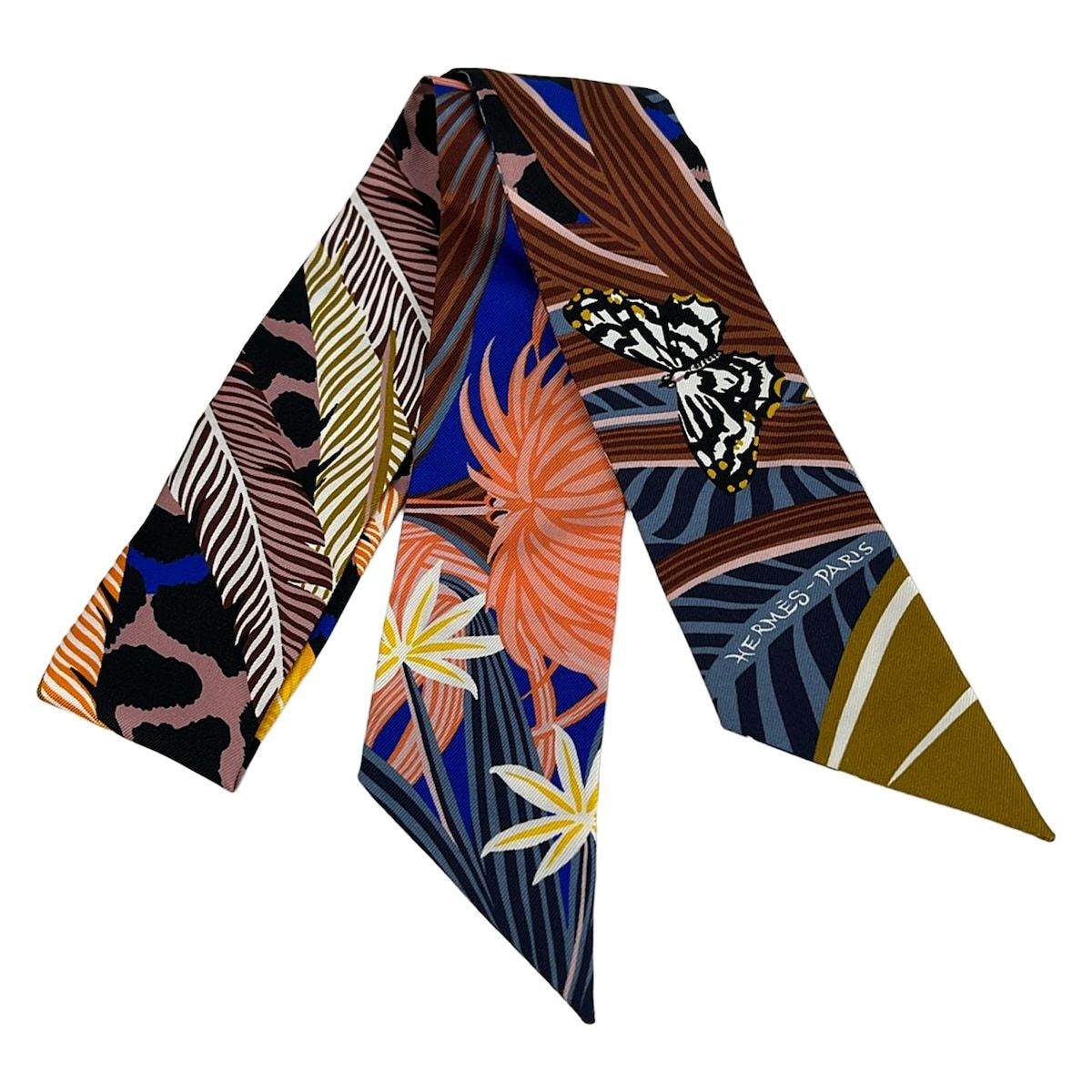 Hermes Scarf Twilly Blue Multi Jaguar Quetzal Butterfly