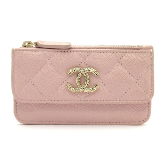 Chanel Coin Purse Quilted Pink Gold CC Logo with Card Case Flap