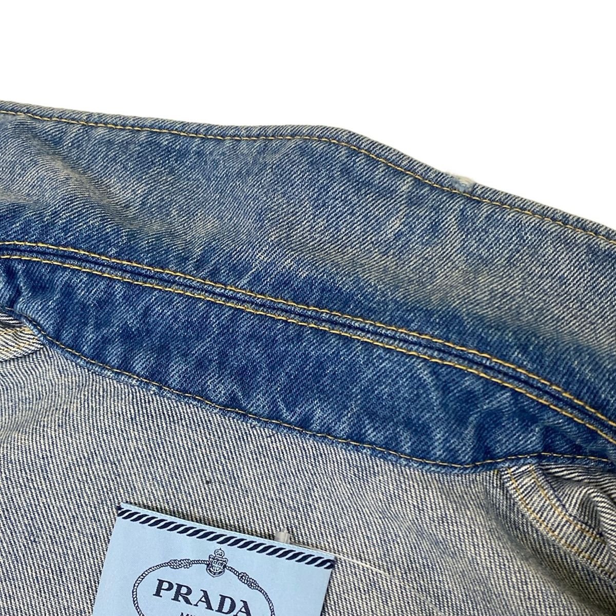 Prada Jean S Organicdenim Cropped Jacket Navy Cotton — view 8