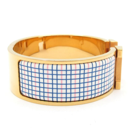 Hermes Bangle Clic Clac H Pink Gold White Multi Plaid Pattern Bracelet — view 2