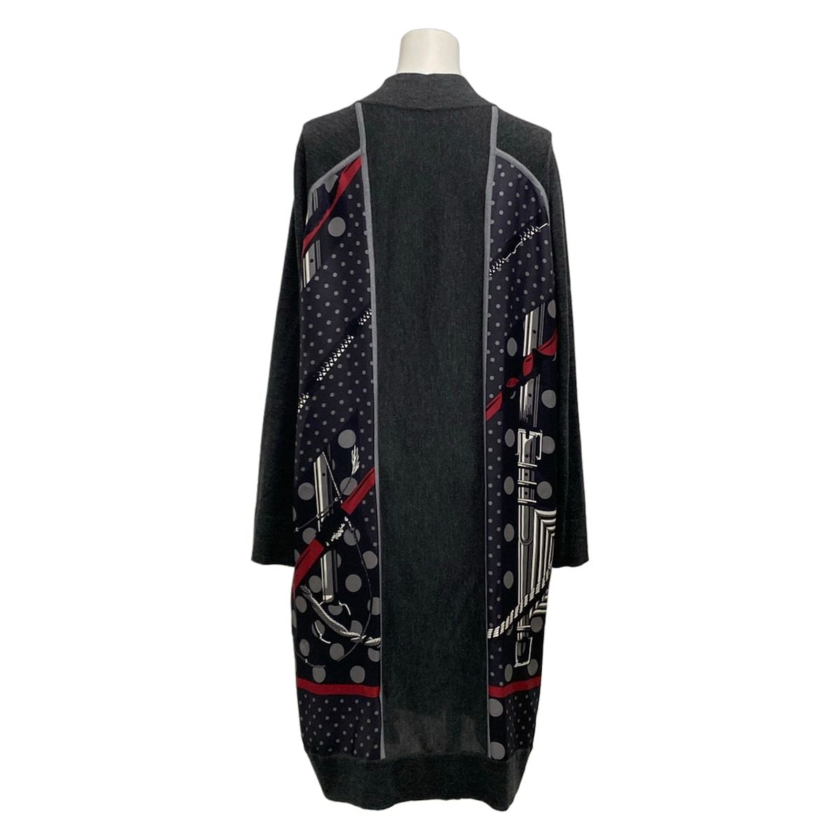 Hermes Cardigan Dark Gray Black Red Clic Clac a Pois Long Length Cashmere — view 2
