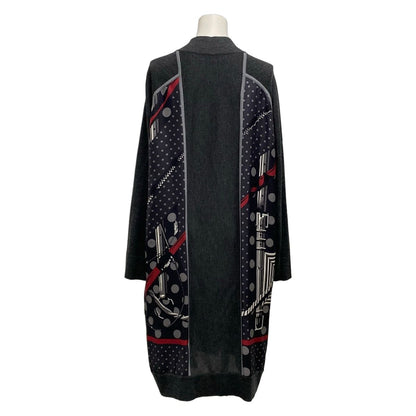 Hermes Cardigan Dark Gray Black Red Clic Clac a Pois Long Length Cashmere — view 2