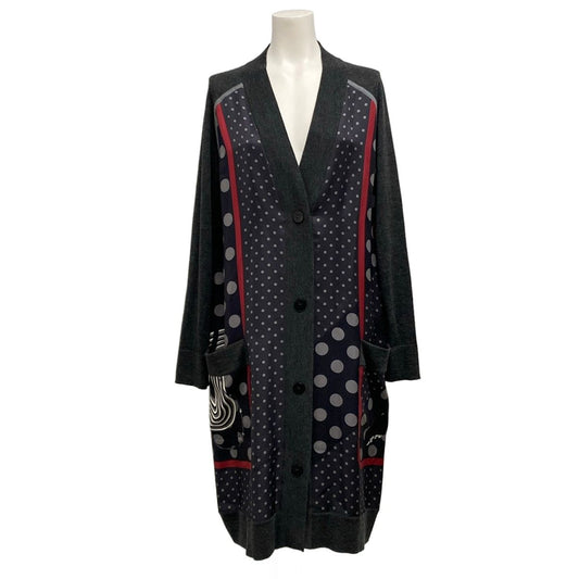 Hermes Cardigan Dark Gray Black Red Clic Clac a Pois Long Length Cashmere