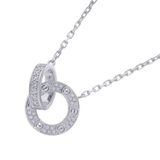 Cartier Necklace Love Circle Pave Setting Diamond Total 18k White Gold Pendant