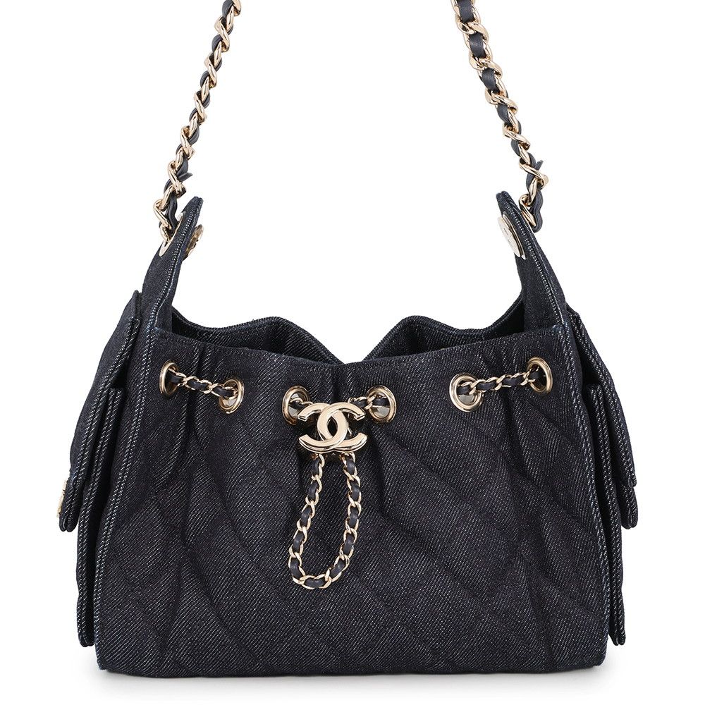 Chanel Chain Shoulder Bag 25 Mini Denim CC Logo Black