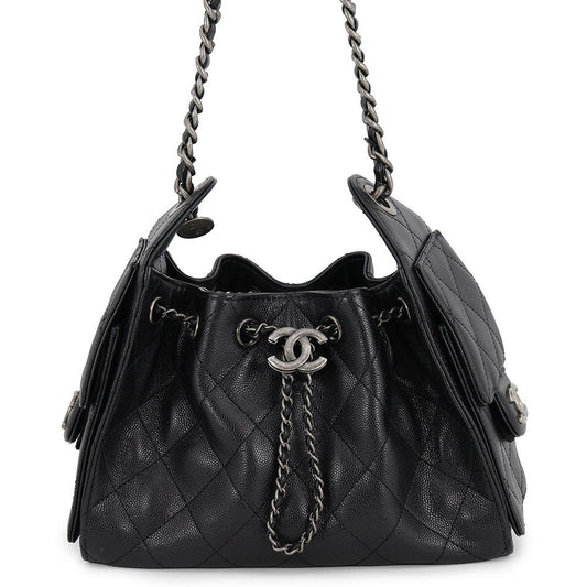 Chanel Chain Shoulder Bag 25 Mini CC Logo Caviar Leather Black