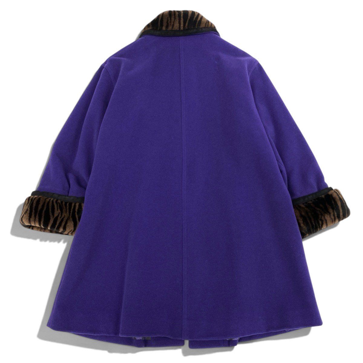 Versace Istate Long Wool Coat Fur Collar Tiger Pattern Purple — view 3