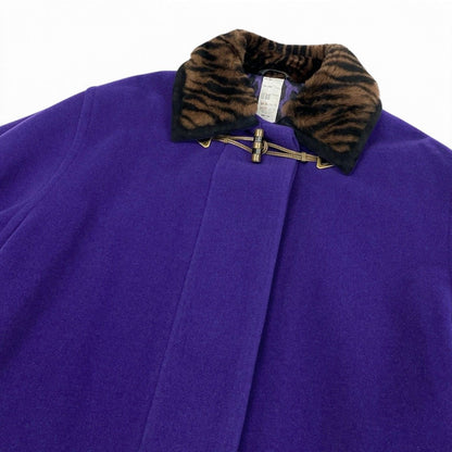 Versace Istate Long Wool Coat Fur Collar Tiger Pattern Purple — view 5