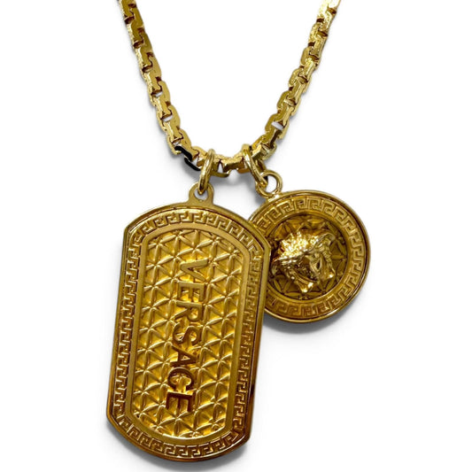 Versace Medusa Dog Tag Chain Necklace Gold