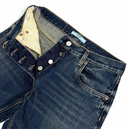 Prada Cotton 100% Leather Logo Patch Selvedge Pants Indigo 25 — view 3