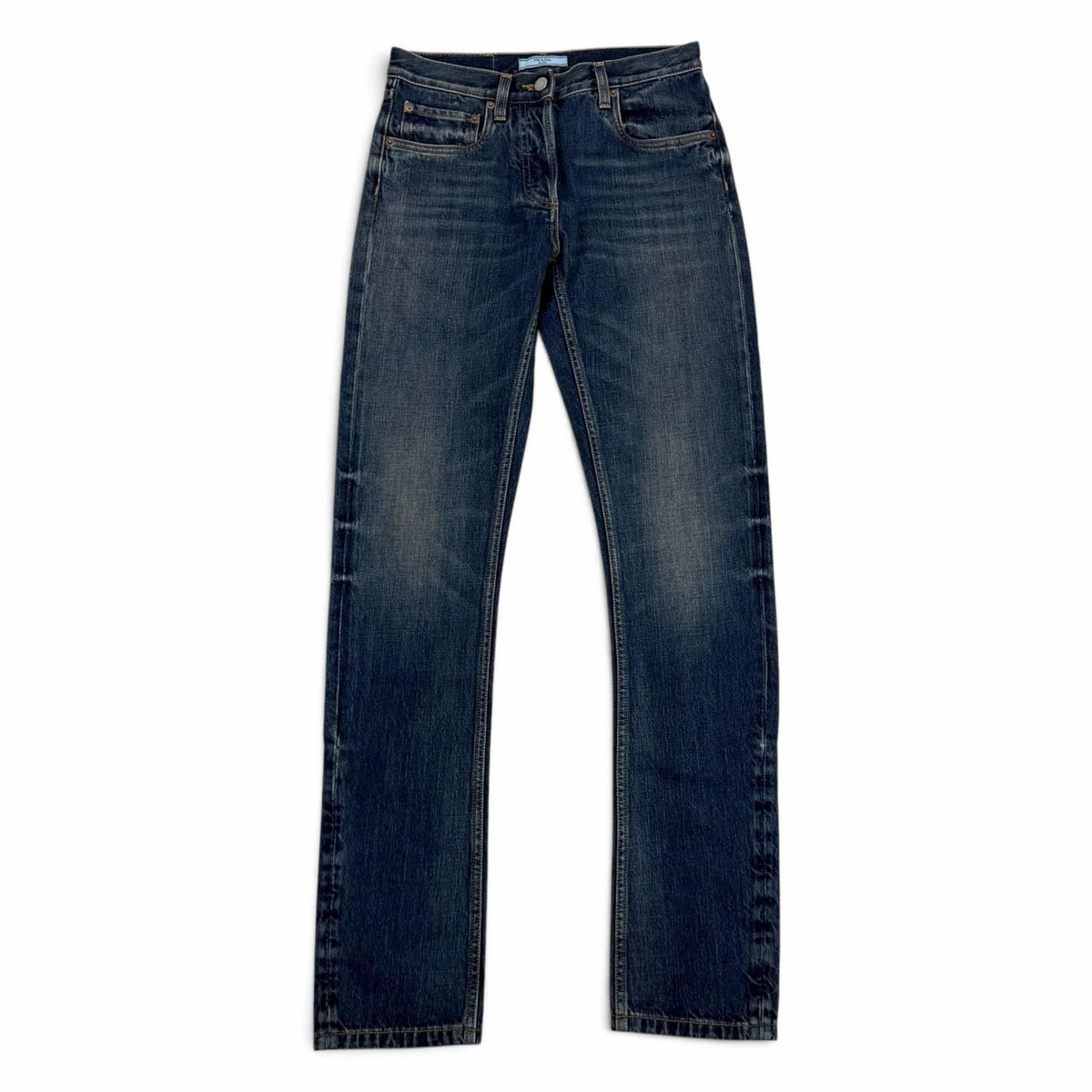Prada Cotton 100% Leather Logo Patch Selvedge Pants Indigo 25