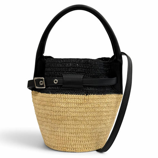 Celine Raffia Leather Big Nano Bucket 2-Way Shoulder Bag Natural Black