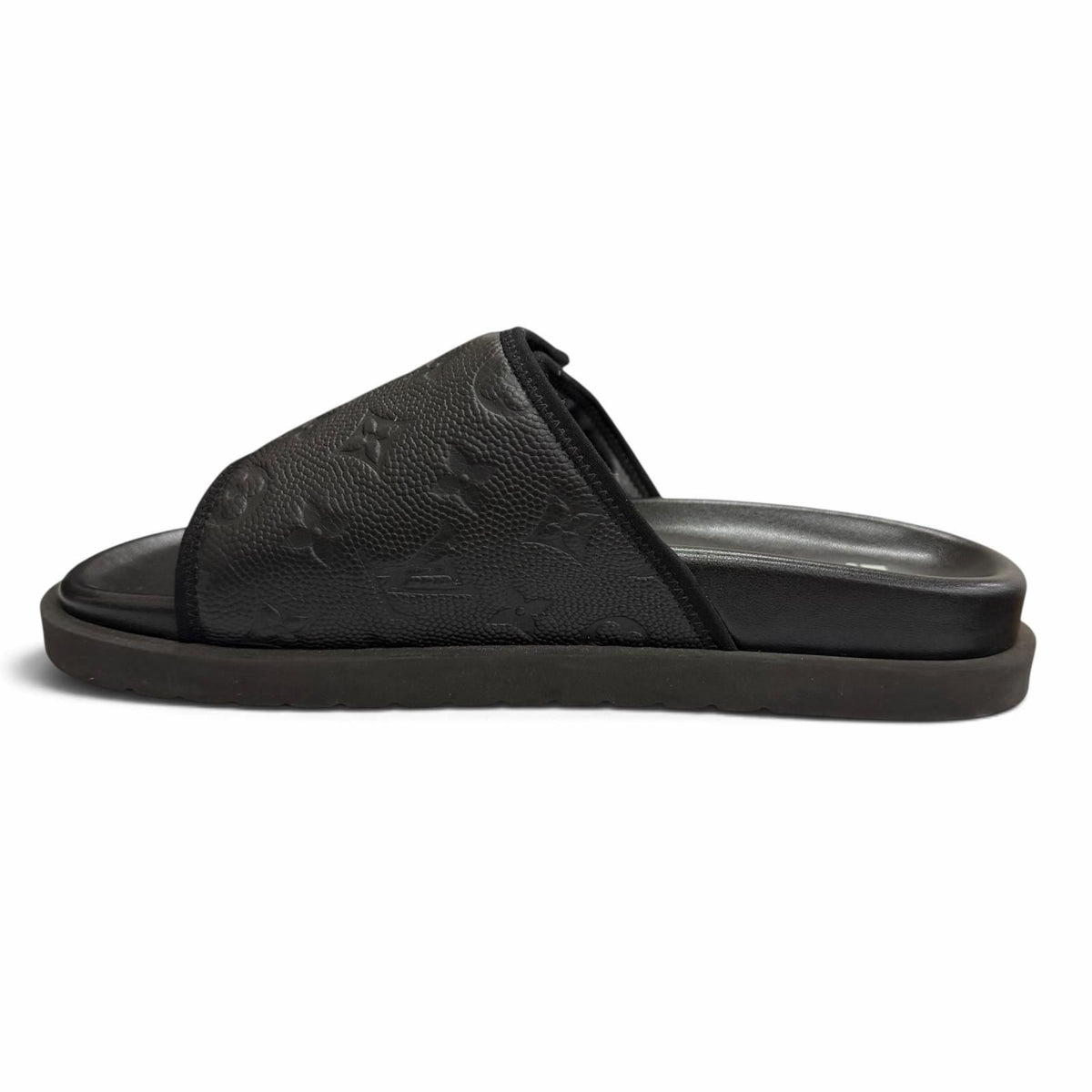 Louis Vuitton NBA Leather Monogram Slide Sandals Black 7 — view 6