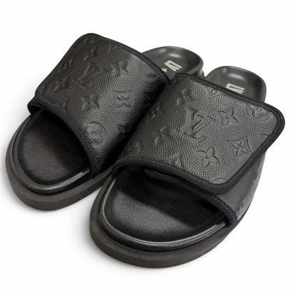 Louis Vuitton NBA Leather Monogram Slide Sandals Black 7
