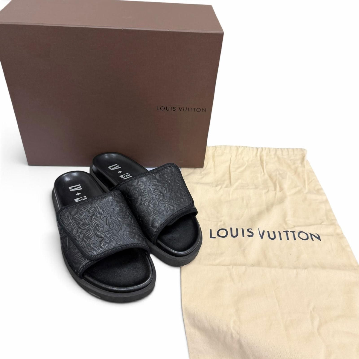 Louis Vuitton NBA Leather Monogram Slide Sandals Black 7 — view 2
