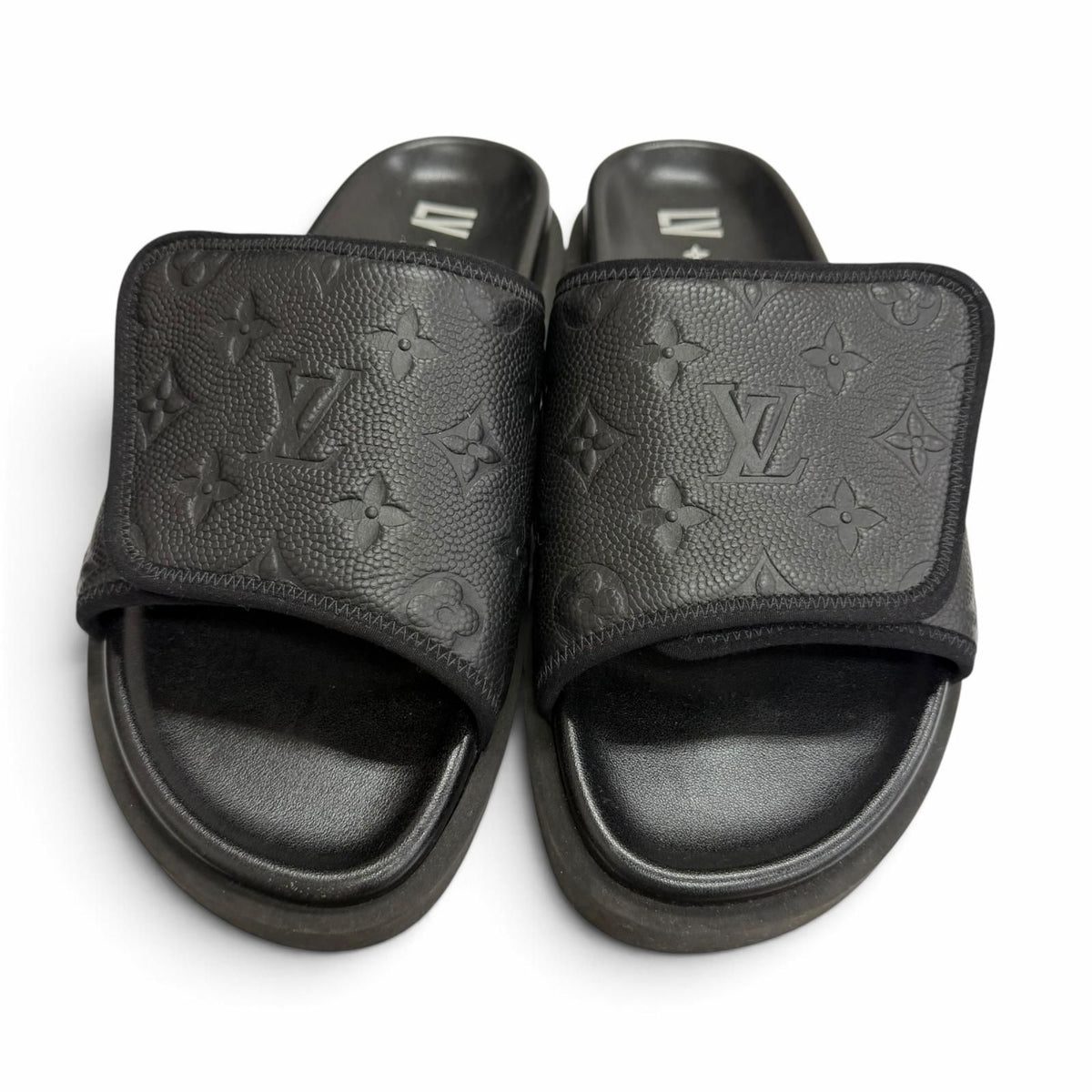 Louis Vuitton NBA Leather Monogram Slide Sandals Black 7 — view 3