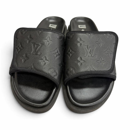Louis Vuitton NBA Leather Monogram Slide Sandals Black 7 — view 3
