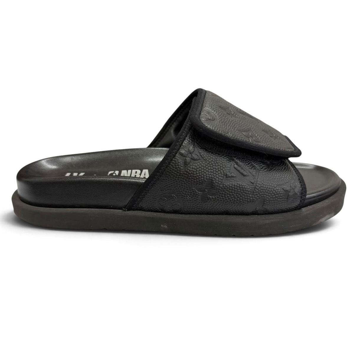 Louis Vuitton NBA Leather Monogram Slide Sandals Black 7 — view 7