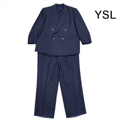 Saint Laurent YSL Striped Double Breasted Set Pants Suit Business Navy Large