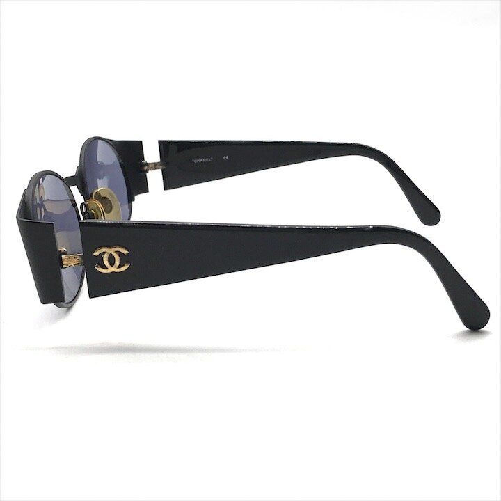Chanel CC Logo Sunglasses Eyewear Round Black Metal — view 6