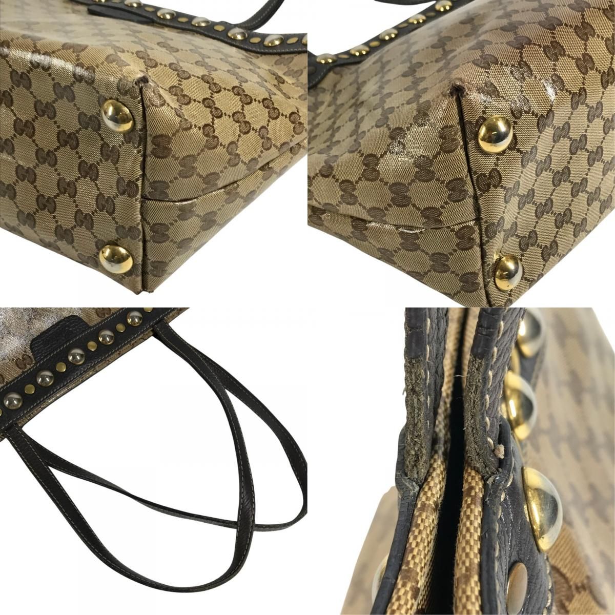 Gucci Shoulder Bag Logo Studs GG Crystal Leather Beige — view 7