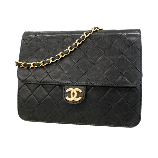 Chanel Shoulder Bag Quilted Lambskin Black Gold