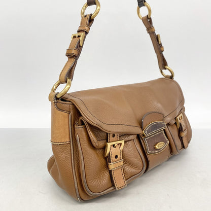 Prada Shoulder Bag Leather Brown Gold — view 2