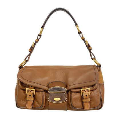 Prada Shoulder Bag Leather Brown Gold