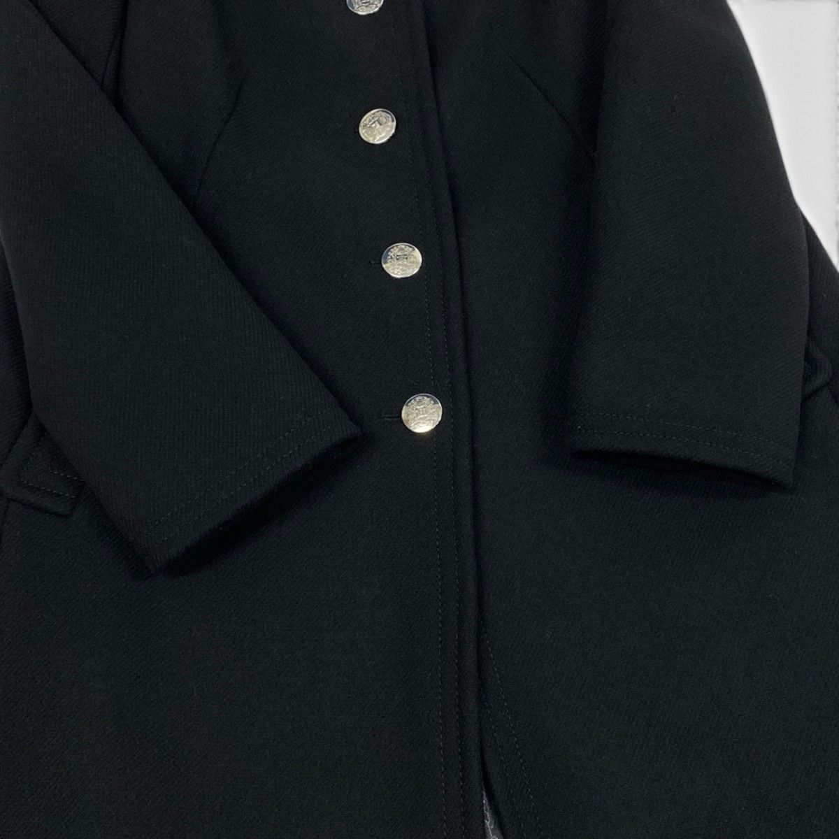 Celine Wool Long Coat Stand Collar Emblem Button Black 38 — view 6