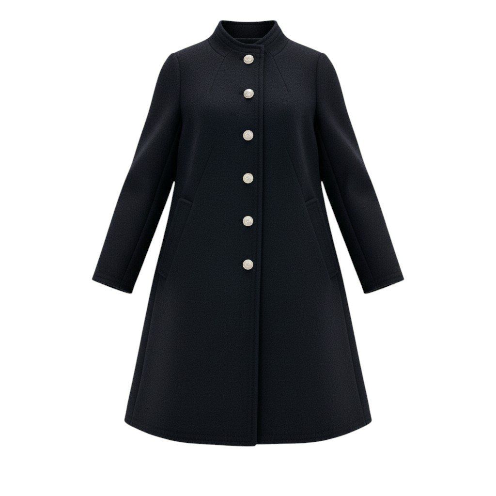 Celine Wool Long Coat Stand Collar Emblem Button Black 38