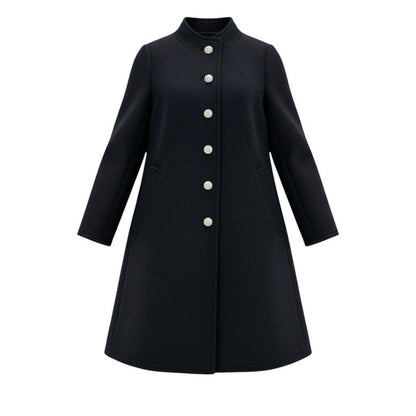 Celine Wool Long Coat Stand Collar Emblem Button Black 38
