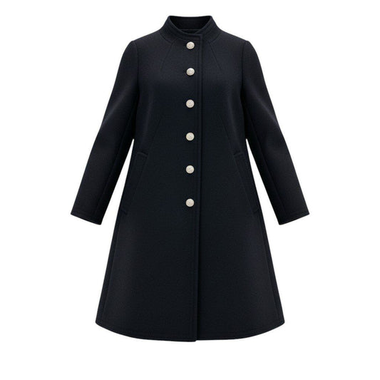 Celine Wool Long Coat Stand Collar Emblem Button Black 38