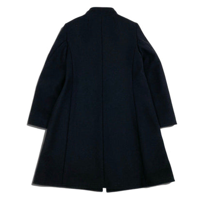 Celine Wool Long Coat Stand Collar Emblem Button Black 38 — view 3