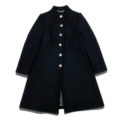Celine Wool Long Coat Stand Collar Emblem Button Black 38 — view 2