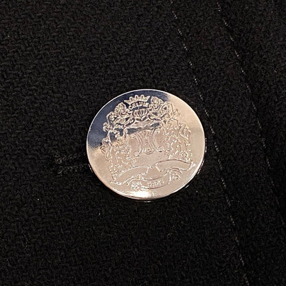 Celine Wool Long Coat Stand Collar Emblem Button Black 38 — view 8