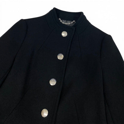 Celine Wool Long Coat Stand Collar Emblem Button Black 38 — view 5