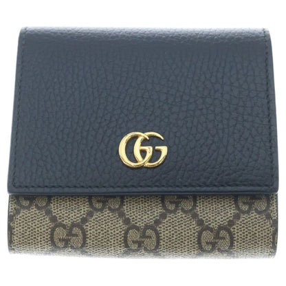 Gucci GG Compact Wallet Bifold Leather Black Beige