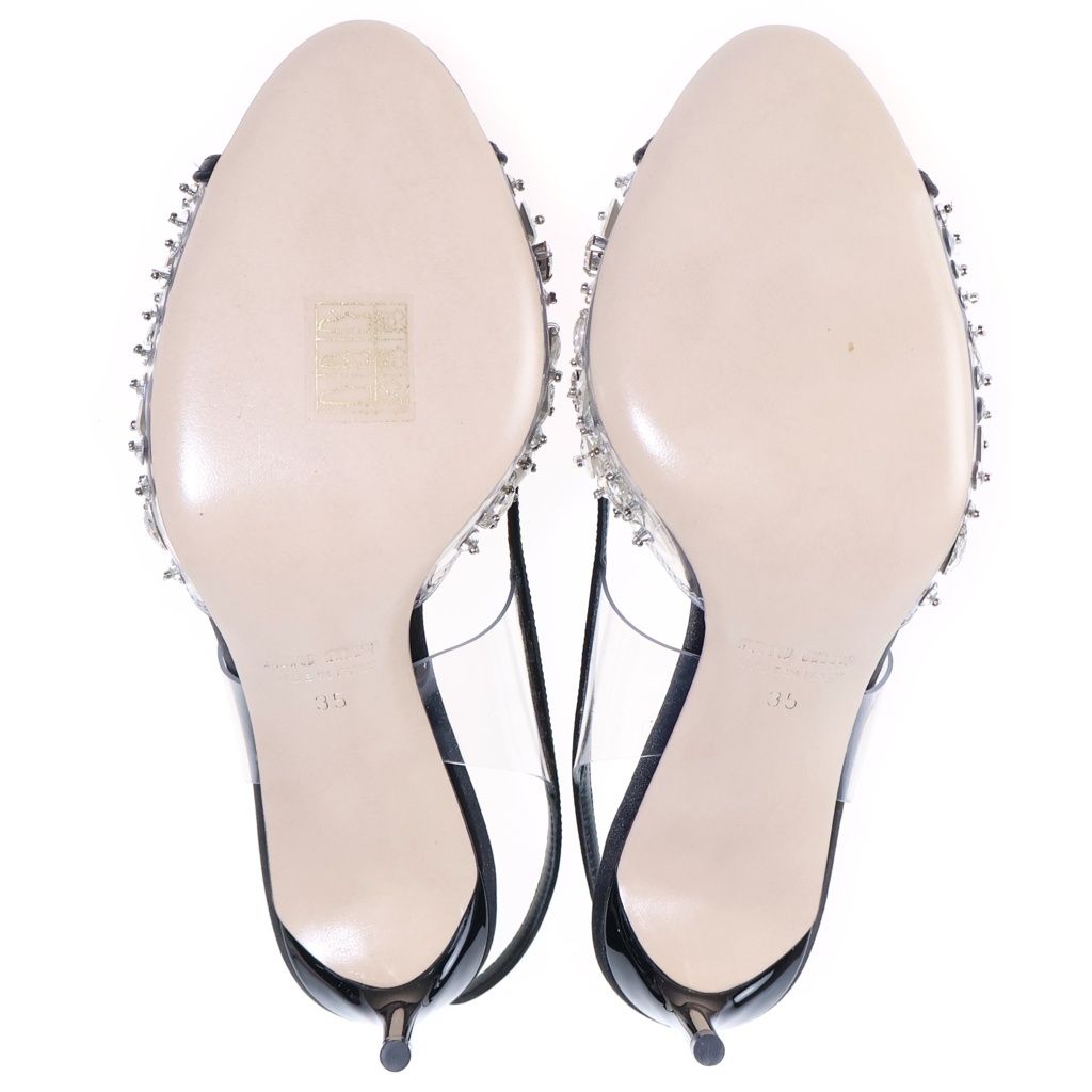 Miu Miu Crysrtal Embellished Sandals Crystal Bijou Decoration Heels Shoes Black — view 5