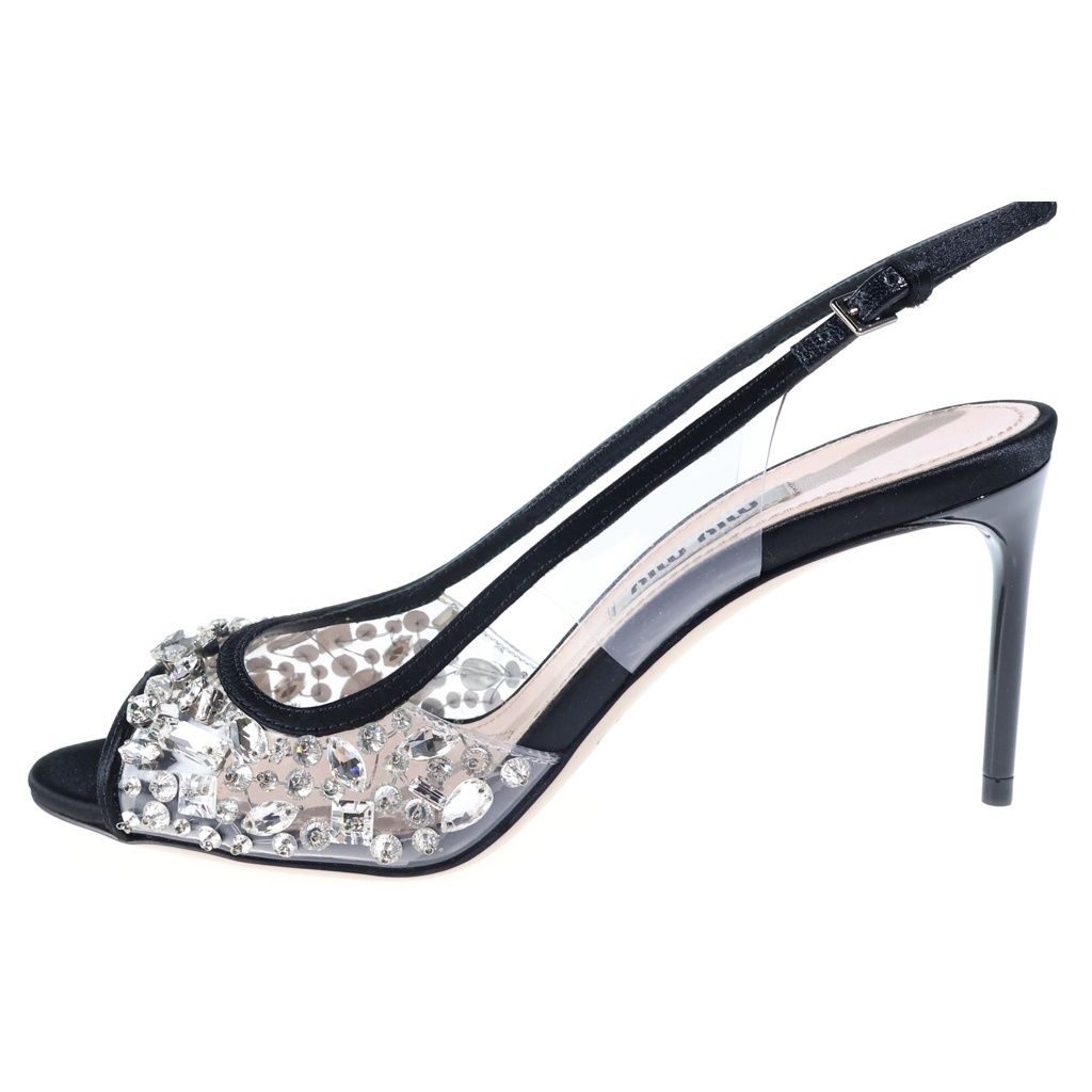 Miu Miu Crysrtal Embellished Sandals Crystal Bijou Decoration Heels Shoes Black — view 2