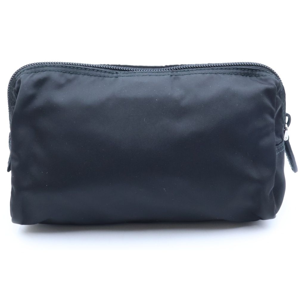 Prada Triangle Logo Tessuto Nylon Makeup Pouch Case Black Silver — view 2